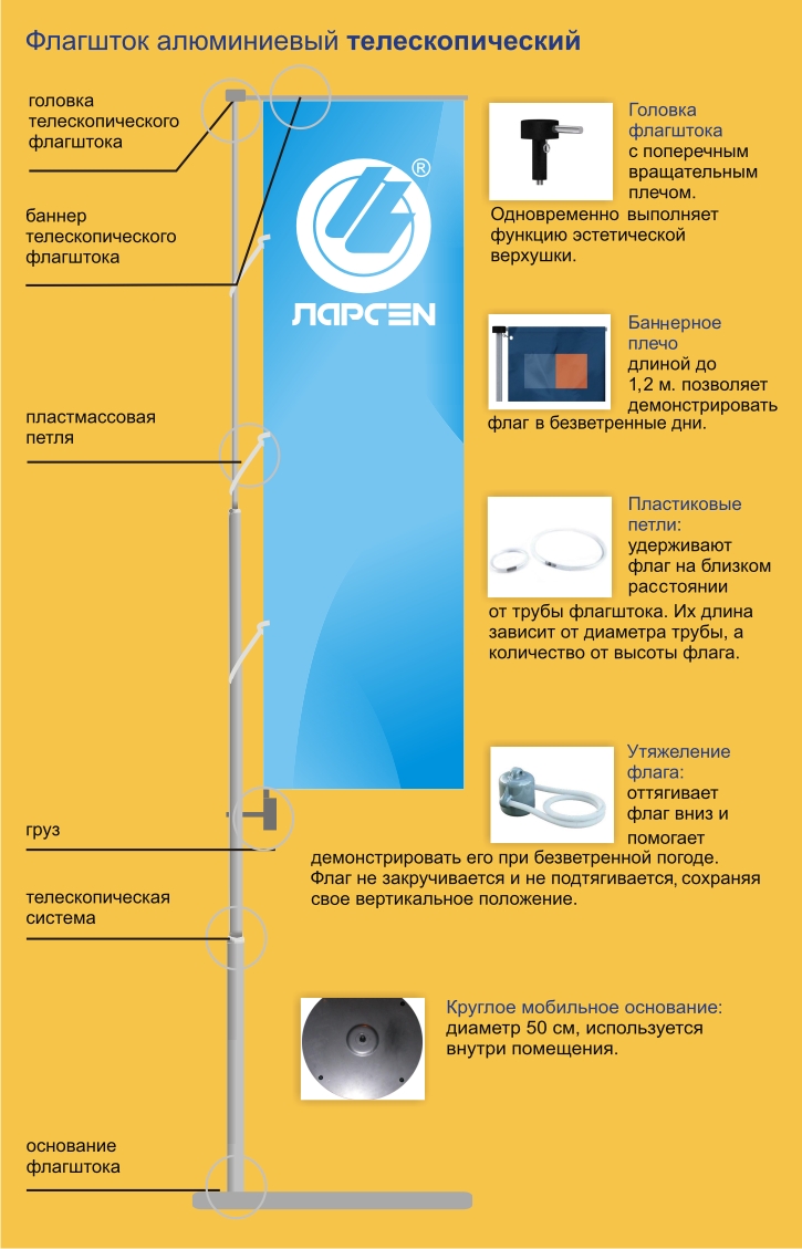 Флагшток алюминиевый ТЕЛЕСКОПИЧЕСКИЙ